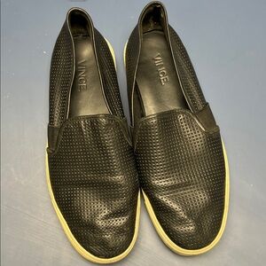 Vince Black Perforated Leather Slip-Ons
